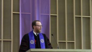 Senior Minister David Kaden at the pulpit