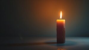 A single burning candle at night