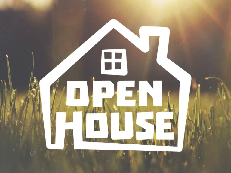 Line drawing of a house with Open House spelled on it